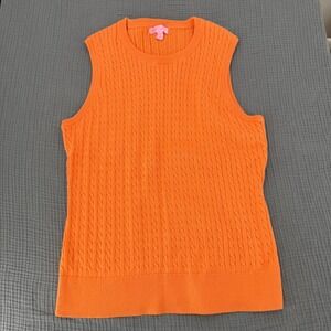 Lilly Pulitzer Cable Knit Sweater Vest Orange Cotton Preppy Spring Layer Large